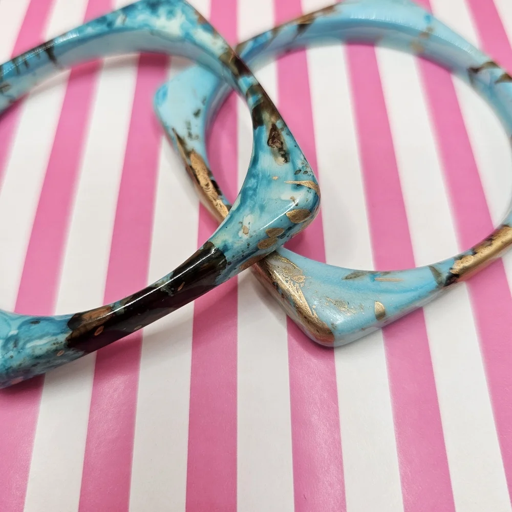 Set of 2 Turquoise and Gold Square Resin Bangles - Picture 3 of 5